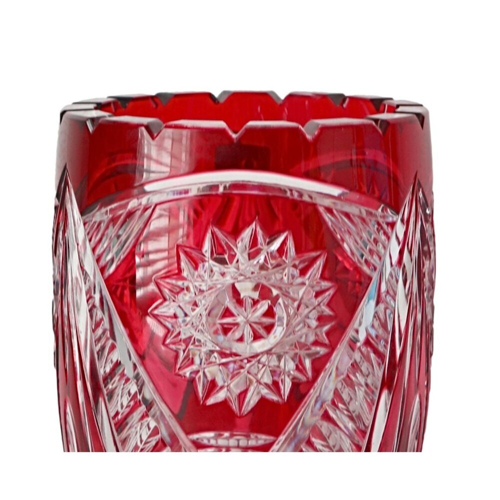 CRANBERRY Red Pink Large Vase Cut-to-Clear Lead Crystal Bleikristall Germany - Picture 2 of 7
